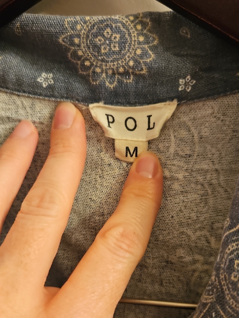 POL Paisley Raw Edge Shacket Jacket Boho Peplum Zip Front Blue, M - Picture 4 of 11